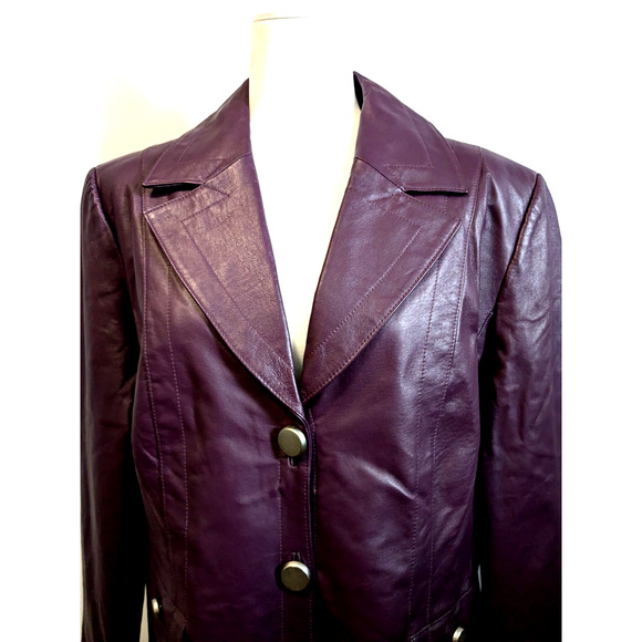 Terry Lewis Purple Plum Button up 100% Leather Classic Blazer Style Jacket SzL - Picture 1 of 15